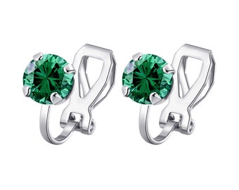 Green Crystal Clip On Earrings (Pair) Created with Zircondia® Crystals by Philip Jones