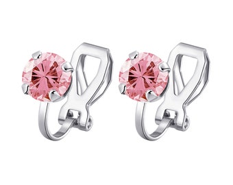Pink Crystal Clip On Earrings (Pair) Created with Zircondia® Crystals by Philip Jones
