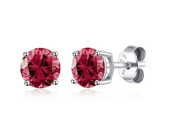 Sterling Silver July (Ruby) Birthstone Earrings Created with Zircondia® Crystals by Philip Jones