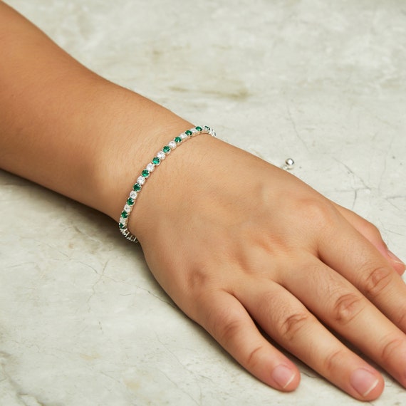 Silver Plated Adjustable Green Tennis Bracelet Created With Zircondia Crystals by Philip Jones Etsy UK