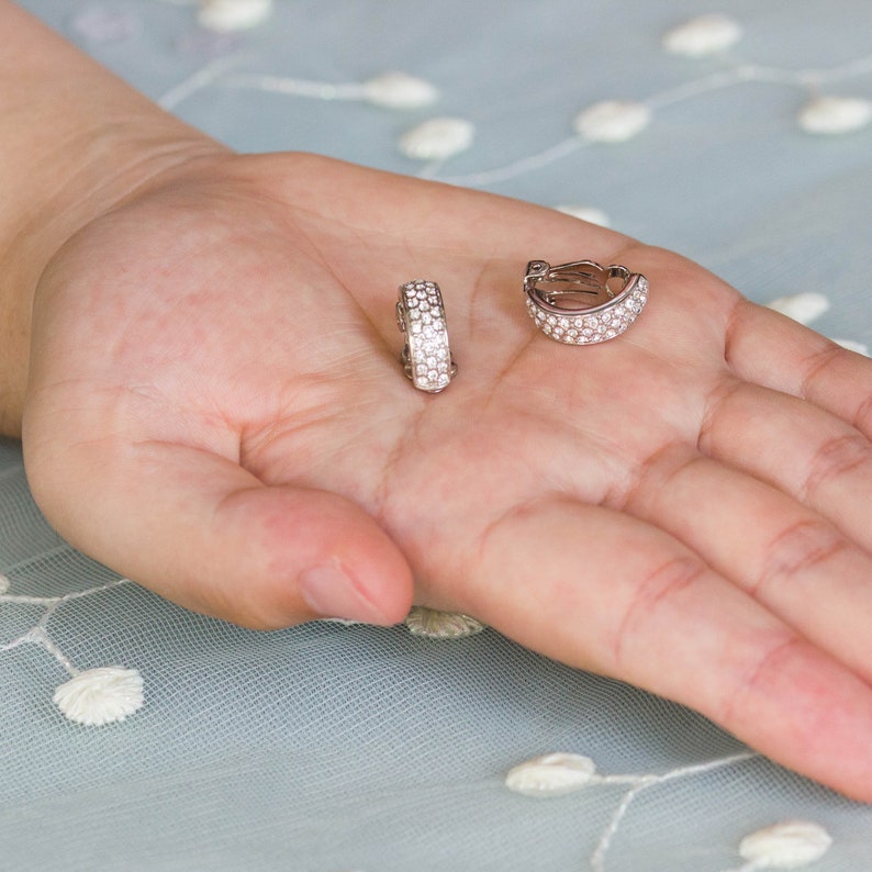 Silver Plated Pave Clip On Earrings Pair Created with Zircondia® Crystals by Philip Jones image 3