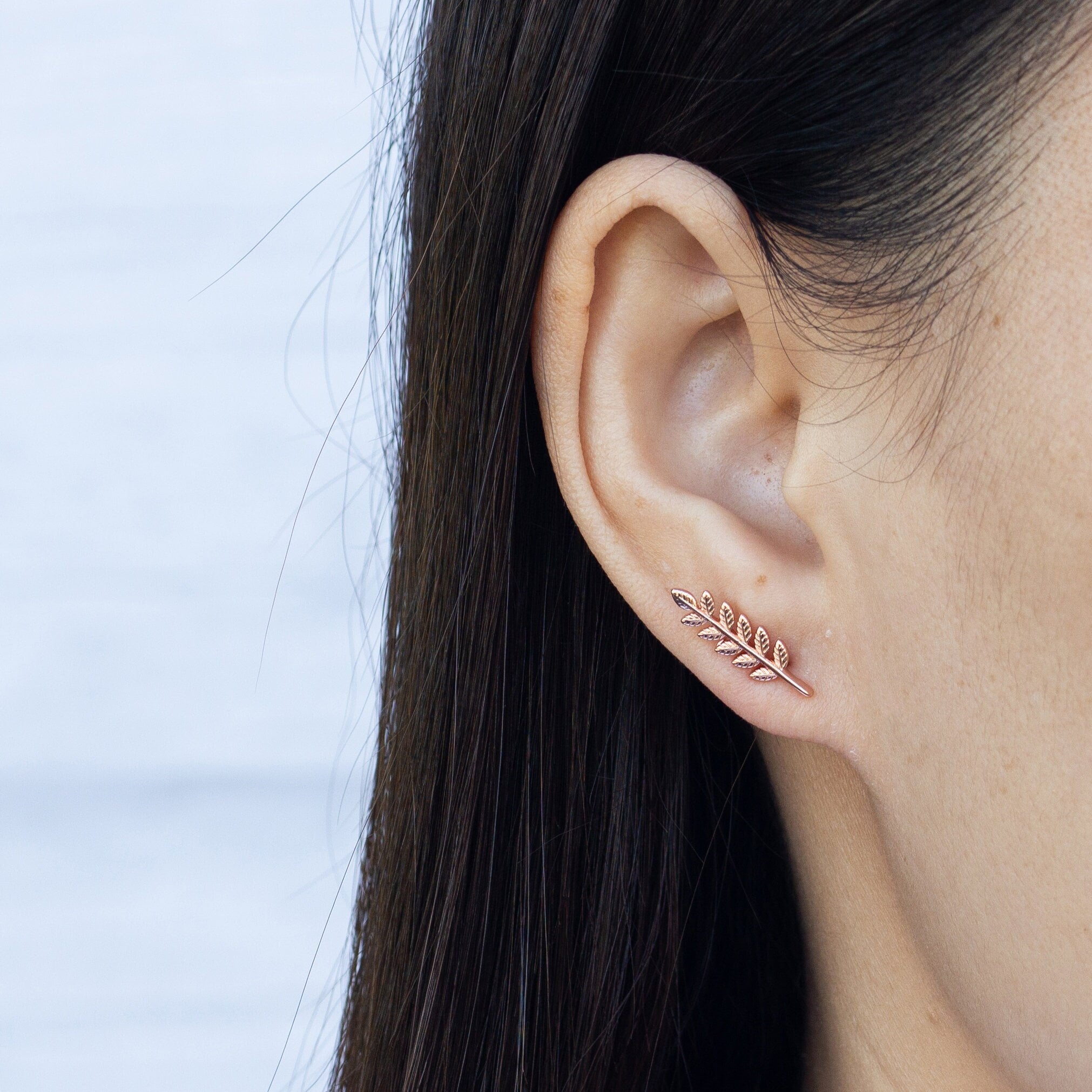 Rose gold leaf earrings deals