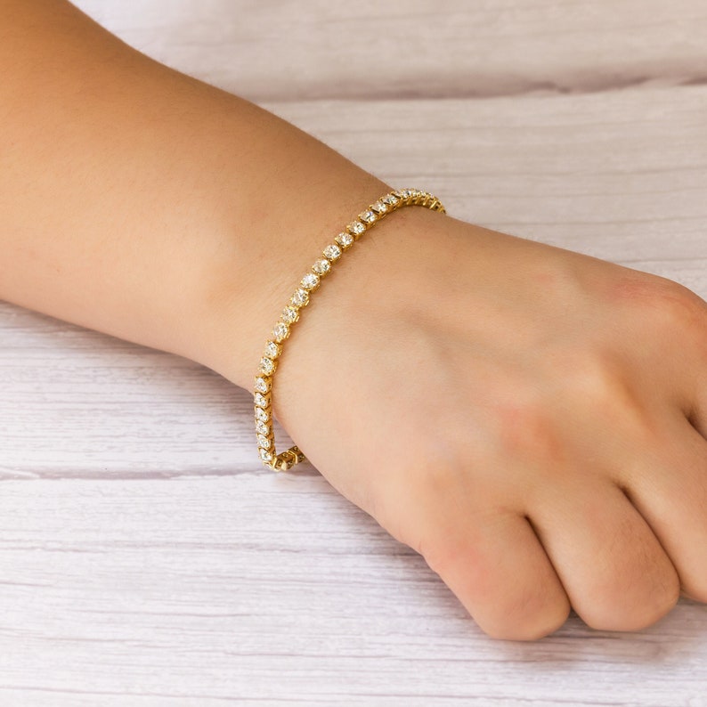 Gold Plated 3mm Tennis Bracelet Created with Zircondia® Crystals by Philip Jones image 1