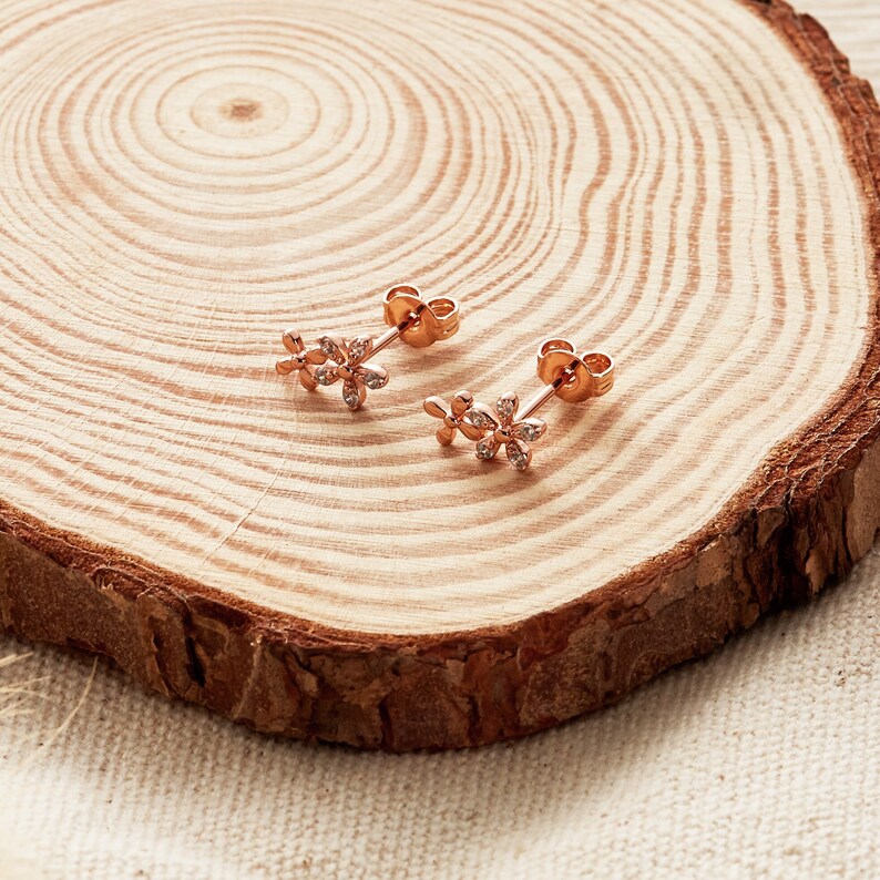 Rose Gold Plated Flower Earrings Created With Zircondia® Crystals by