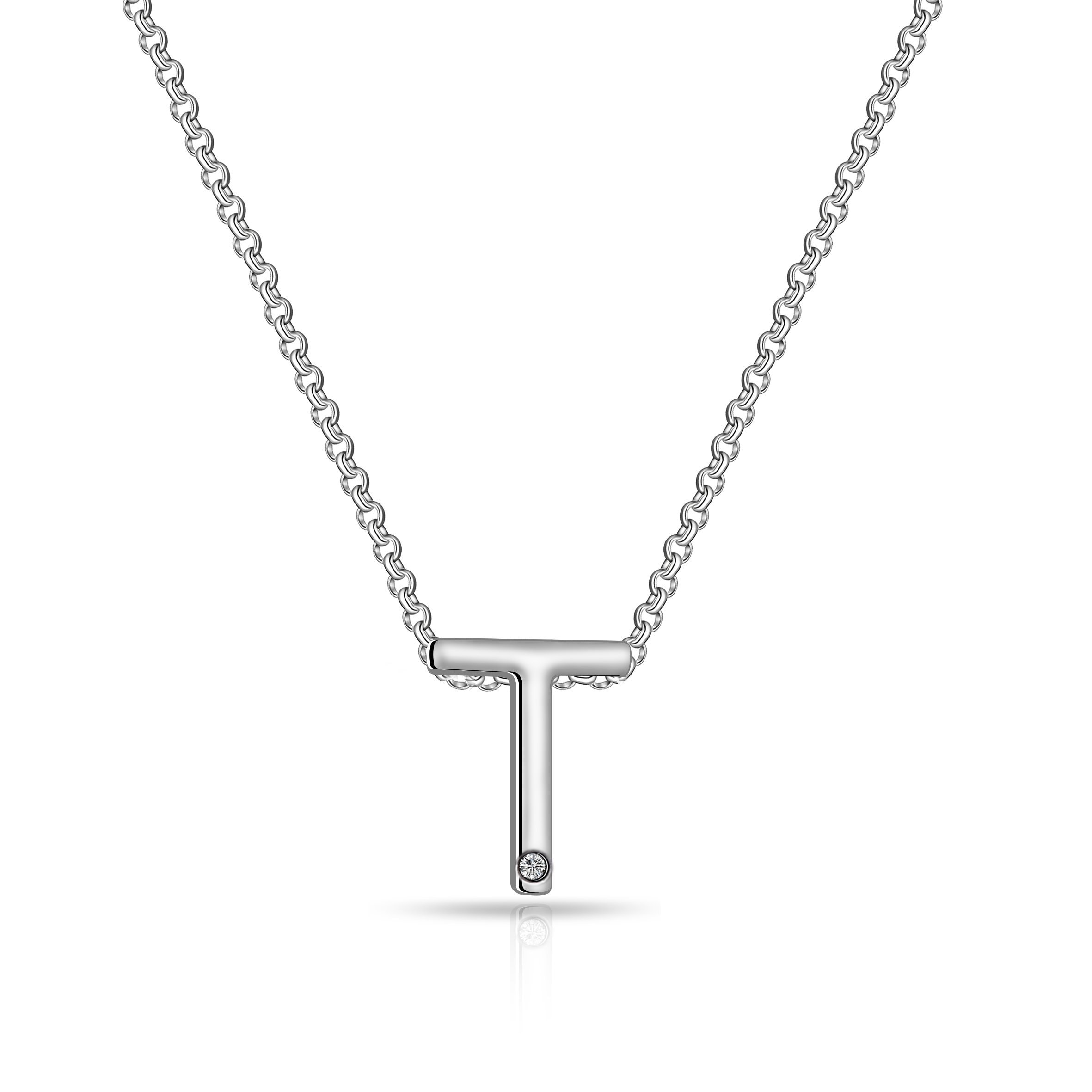 Collana lettera T in oro bianco 18k con diamante | GV