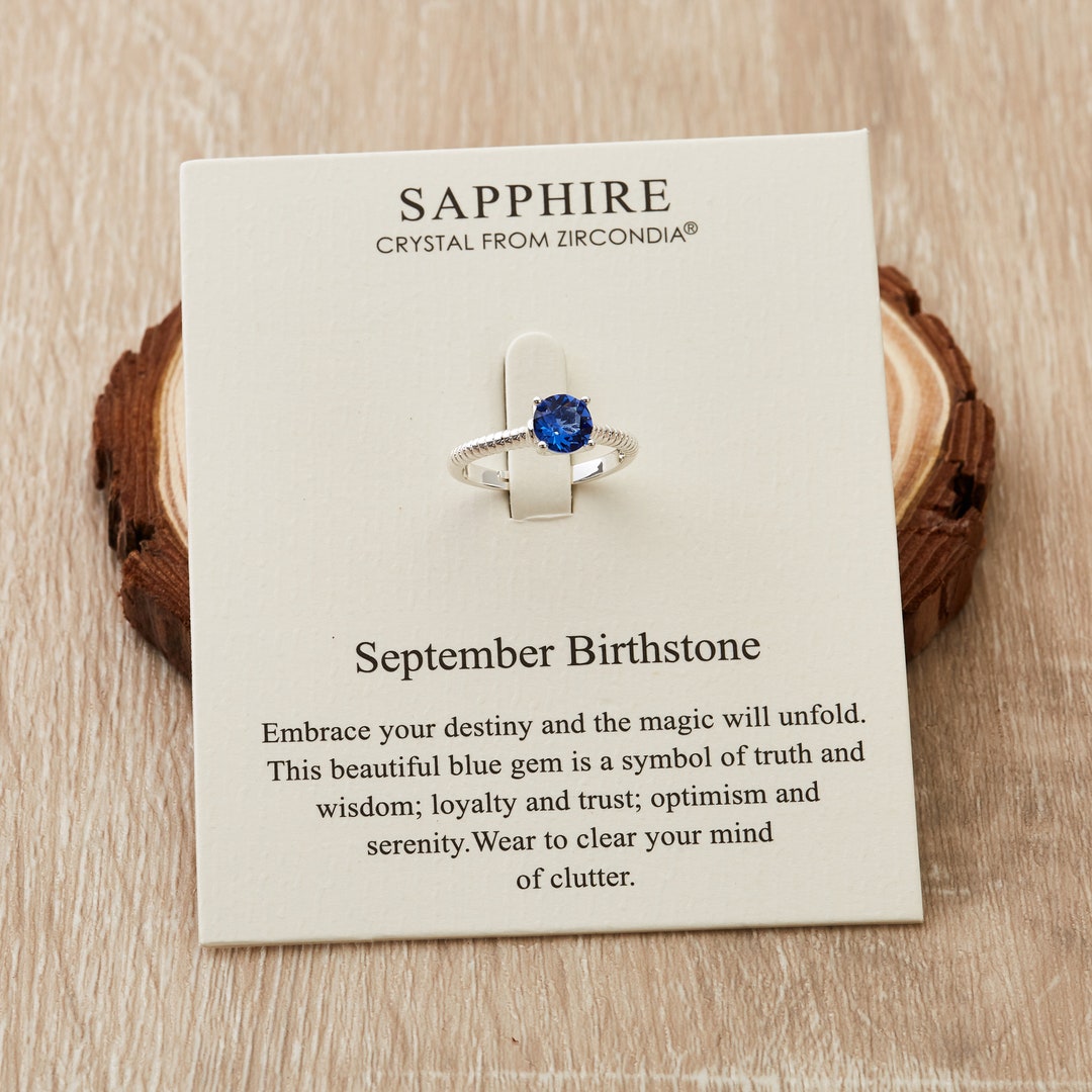 September Rings September Sapphire Birthstone Adjustable Ring Created with Zircondia ...