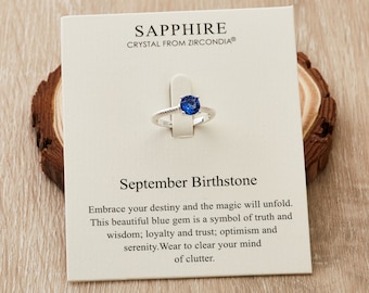 September (Sapphire) Birthstone Adjustable Ring Created with Zircondia® Crystals by Philip Jones