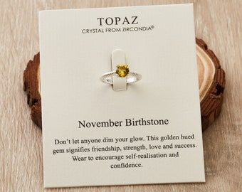 November (Topaz) Birthstone Adjustable Ring Created with Zircondia® Crystals by Philip Jones