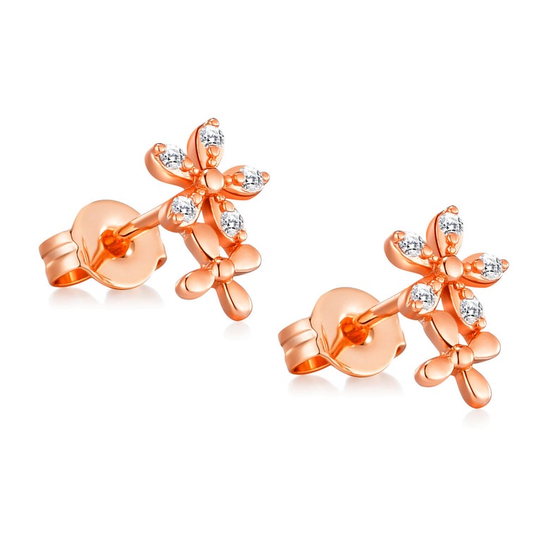 Rose Gold Plated Flower Earrings Created With Zircondia® Crystals by