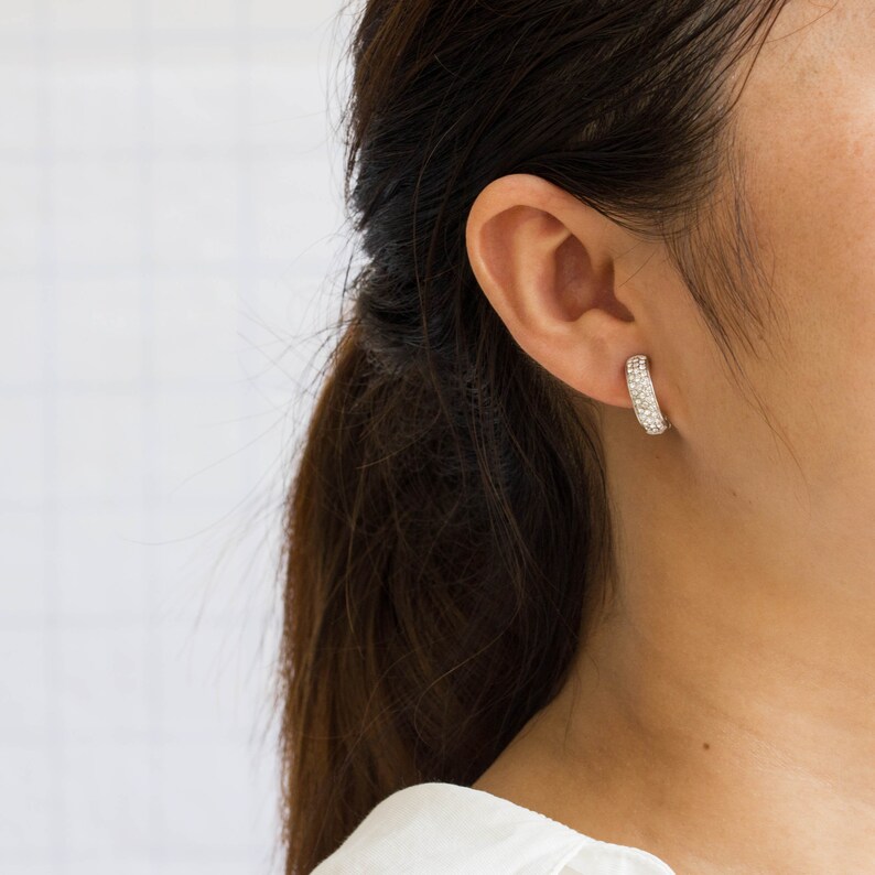 Silver Plated Pave Clip On Earrings Pair Created with Zircondia® Crystals by Philip Jones image 1