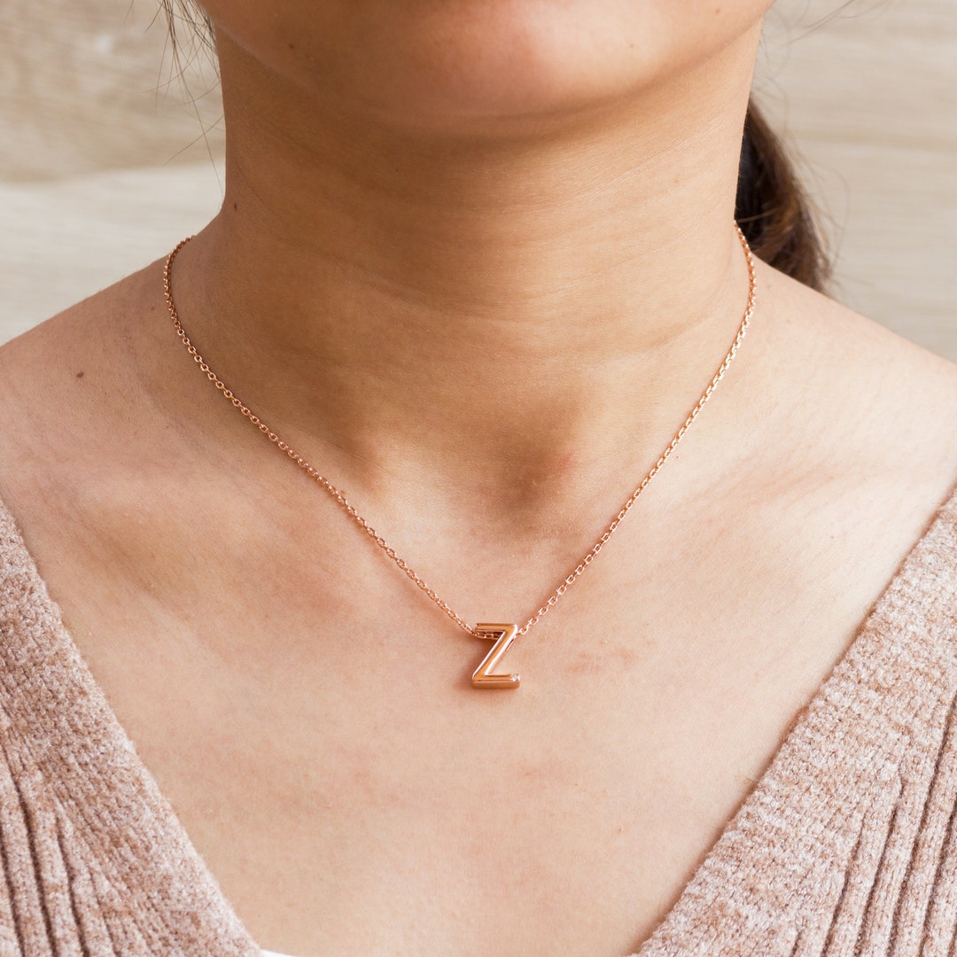 Rose Gold Plated Initial Necklace Letter Z Created With Etsy