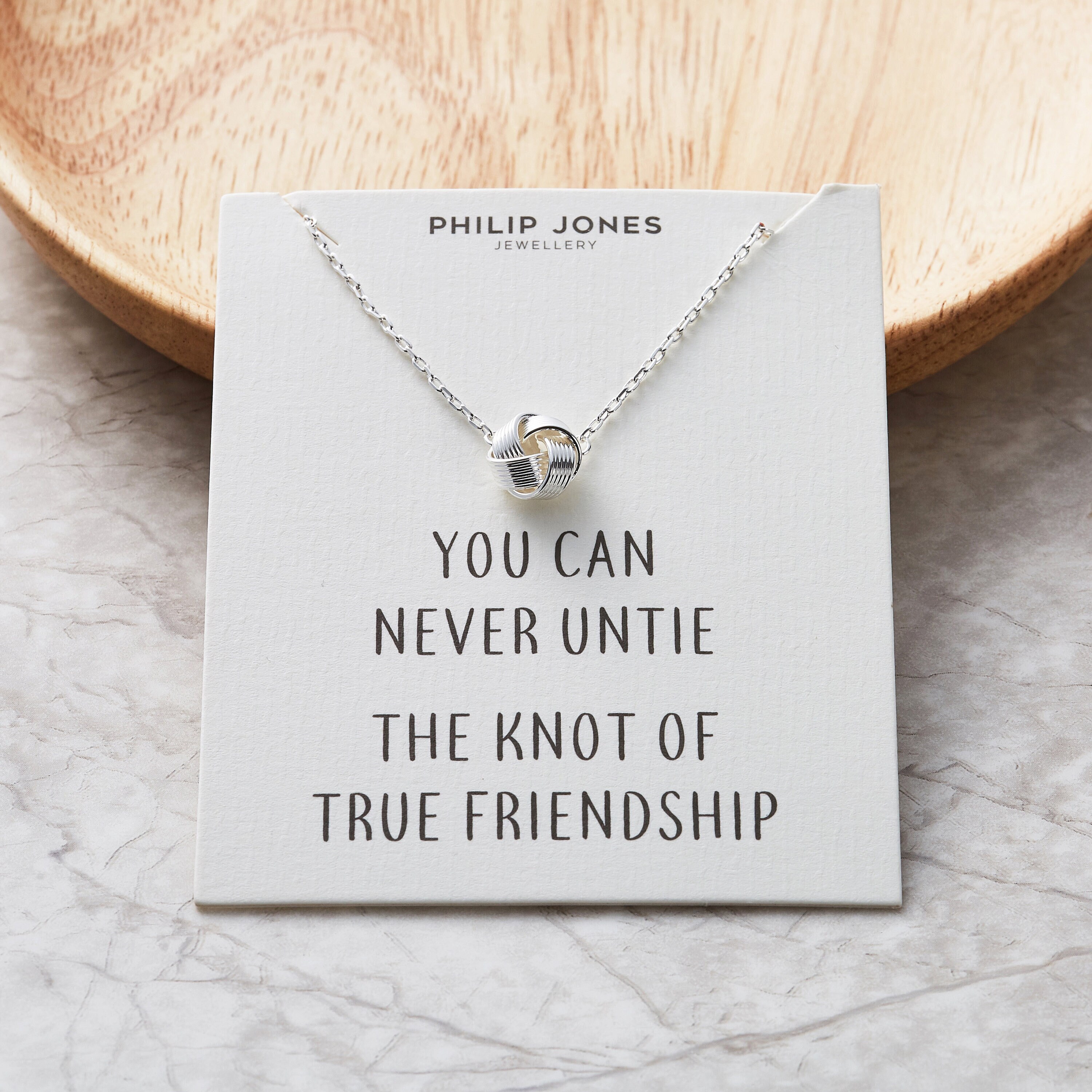 Silver Plated Love Knot Necklace With Quote Card by Philip Jones