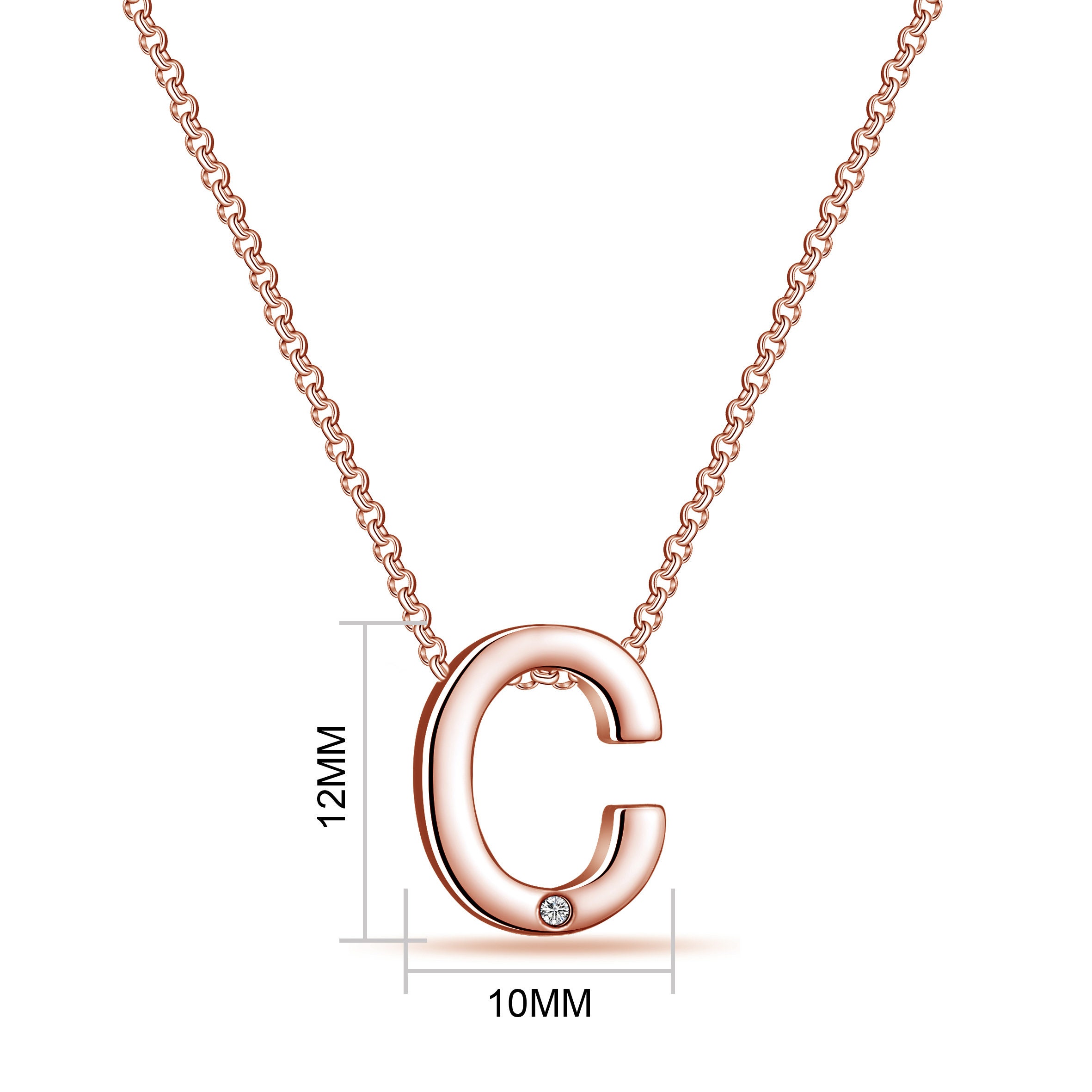 Rose Gold Plated Initial Necklace Letter C Created With Zircondia