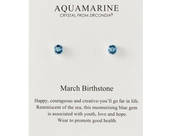 March (Aquamarine) Birthstone Earrings (Pair) Created with Zircondia® Crystals by Philip Jones