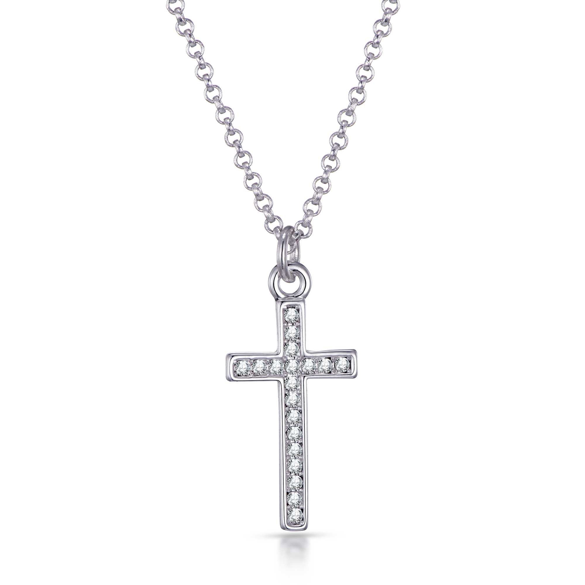 Silver Plated Pave Cross Necklace Created With Zircondia® - Etsy UK