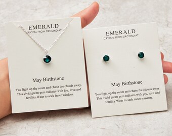 May (Emerald) Birthstone Necklace & Earrings Set Created with Zircondia® Crystals by Philip Jones