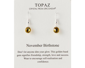 November Birthstone Drop Earrings (Pair) Created with Topaz Zircondia® Crystals by Philip Jones