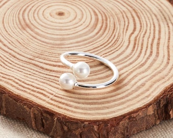 Silver Plated Adjustable Double Pearl Ring by Philip Jones