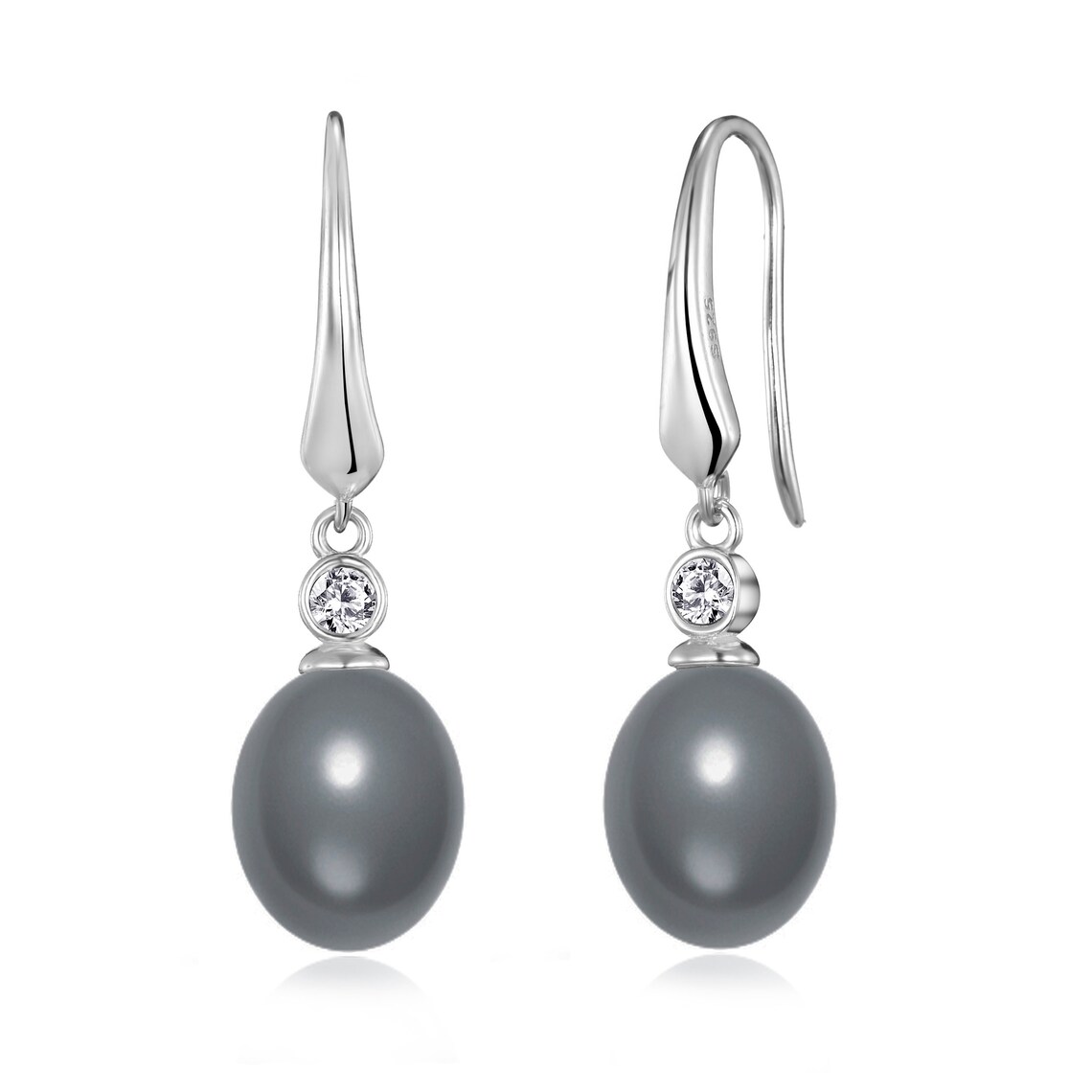 Sterling Silver Grey Pearl Drop Earrings pair Created With Etsy UK