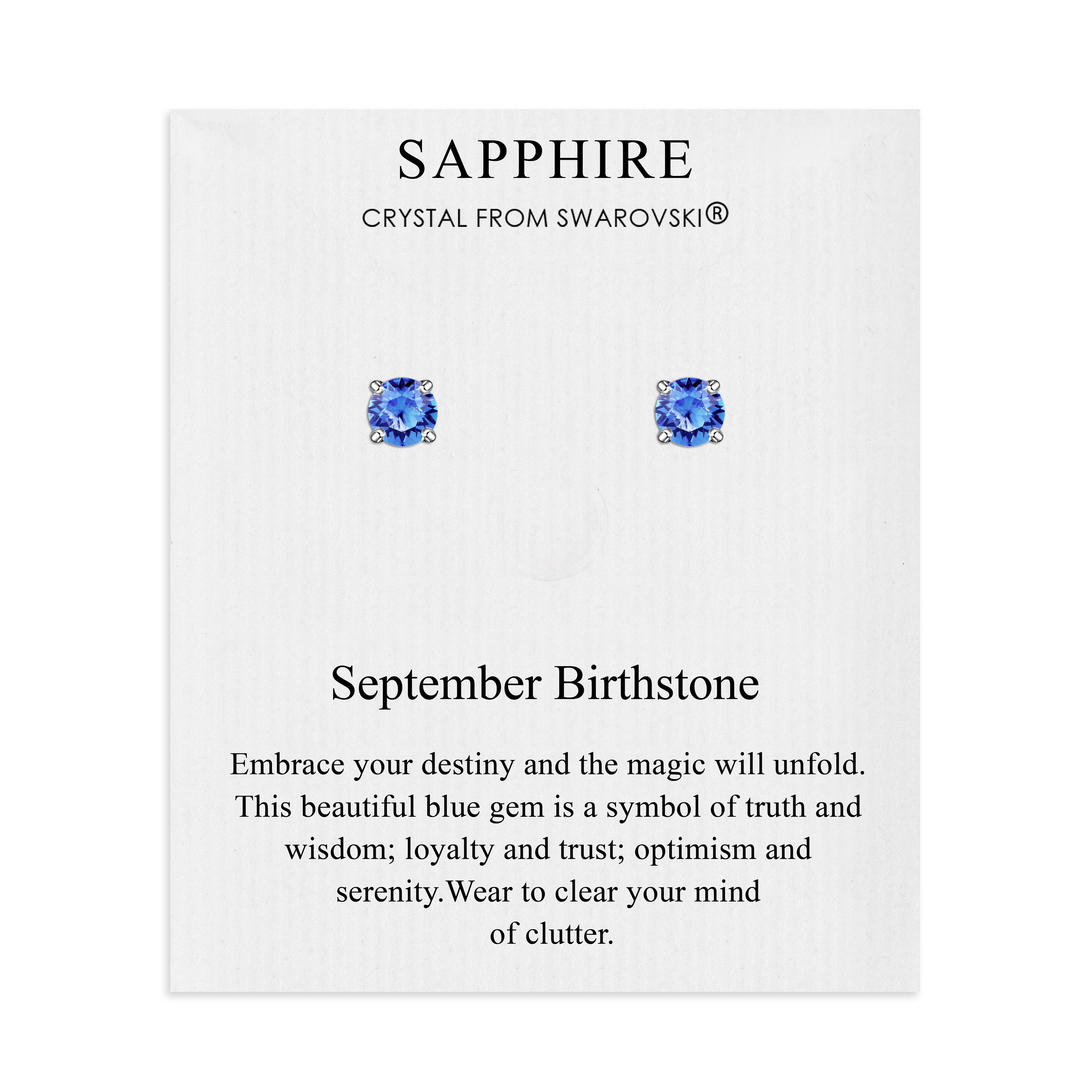 SilverSpeck September Birthstone Stud Earrings - Blue Sapphire Crystal Round Studs (6mm, Brass Post)