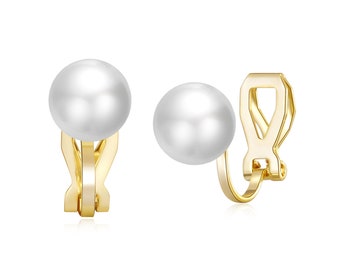 Gold Plated Pearl Clip On Earrings by Philip Jones