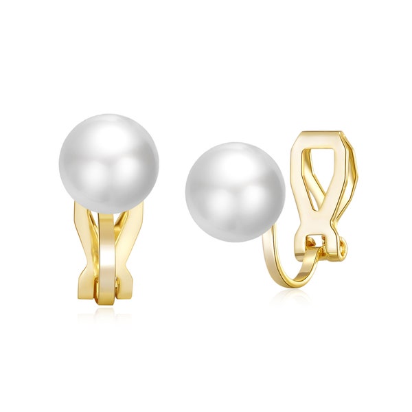 Gold Plated Pearl Clip On Earrings by Philip Jones