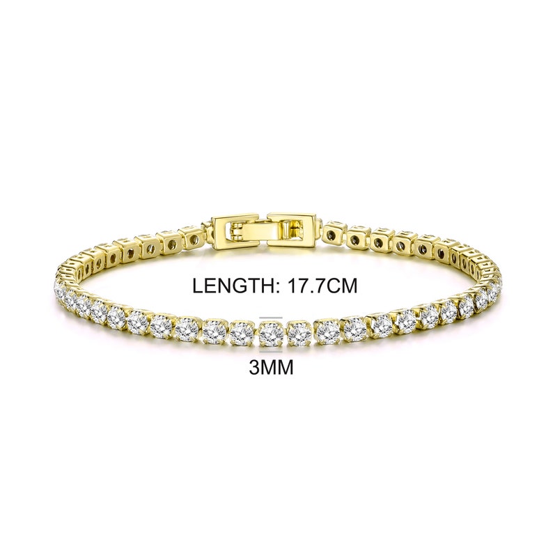 Gold Plated 3mm Tennis Bracelet Created with Zircondia® Crystals by Philip Jones image 5