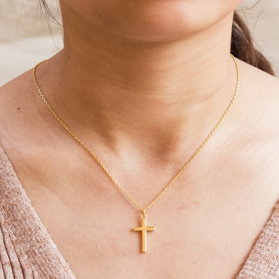 Small Open Heart Cross Necklace - Gold-Filled Pendant on 18