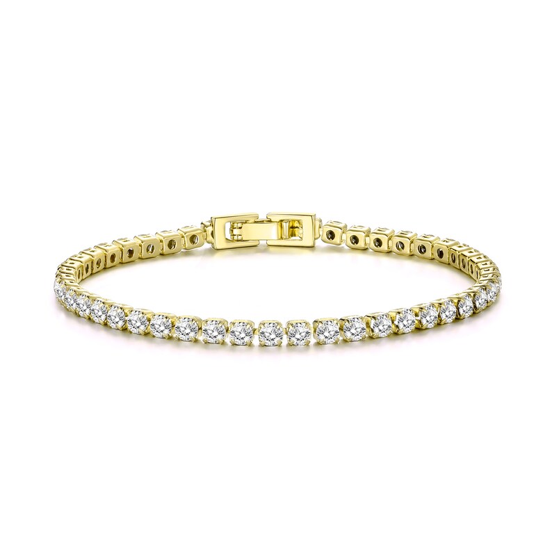 Gold Plated 3mm Tennis Bracelet Created with Zircondia® Crystals by Philip Jones image 2