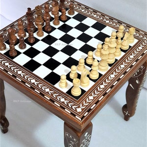 14 Inch Hand-crafted Inlaid Wood Chess Board Game Table |Free Staunton chess set|Free book by Bobby Fischer or The Queen&#39;s Gambit|