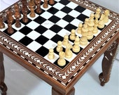 14 Inch Hand-crafted Inlaid Wood Chess Board Game Table Free Staunton chess set Free book by Bobby Fischer or The Queen 39 s Gambit