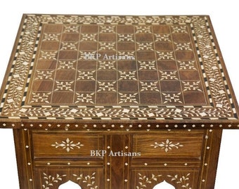 Square Chessboard Top  | 20 inch Inlaid Coffee Table|Teak-wood|Bestseller|Limited Edition| Bone Inlay Table|Coffee Table| Bone Inlay Chess