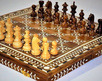16-Zoll-handgefertigtes eingelegtes Holz-Schachbrettspielset | Free Staunton Schachset |