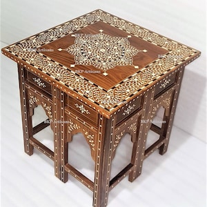 Square Top  | 20 inch Inlaid Coffee Table|Teak-wood|Bestseller|Limited Edition| Bone Inlay Table|Coffee Table