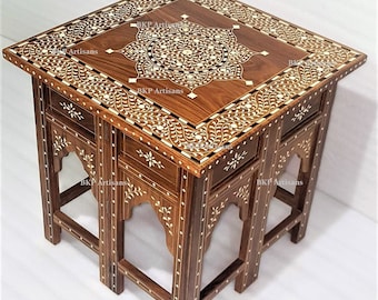 Square Top  | 20 inch Inlaid Coffee Table|Teak-wood|Bestseller|Limited Edition| Bone Inlay Table|Coffee Table