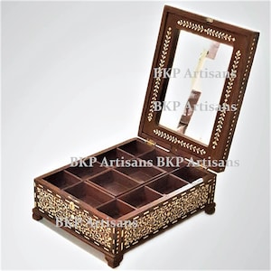 Knochen Inlay|Schmuckschatulle|Aufbewahrungsbox|Abnehmbarer Teil|Spiegel (Antikes Finish)|Antike Schmuckschatulle