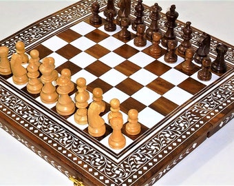16-Zoll-handgefertigtes eingelegtes Holz-Schachbrettspielset | Free Staunton Schachset |