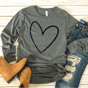 Heart Drawing Long Sleeve T-shirt | Love | Graphic Tees for Women | Love T Shirt | T Shirts for Women | Valentines Gift