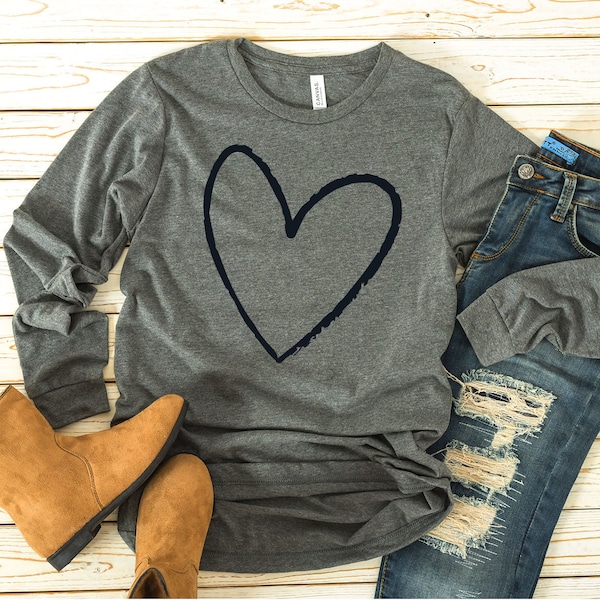 Heart Drawing Long Sleeve T-shirt | Love | Graphic Tees for Women | Love T Shirt | T Shirts for Women | Valentines Gift