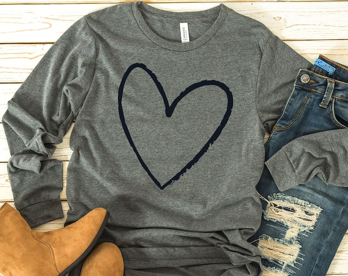 Featured listing image: Heart Drawing Long Sleeve T-shirt | Love | Graphic Tees for Women | Love T Shirt | T Shirts for Women | Valentines Gift