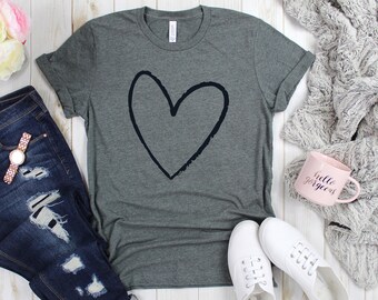 Heart Drawing Shirt, Valentine Love Shirt for Women, Valentines Day Shirt, Gift for Valentine's Day for her, Graphic Tees for Women