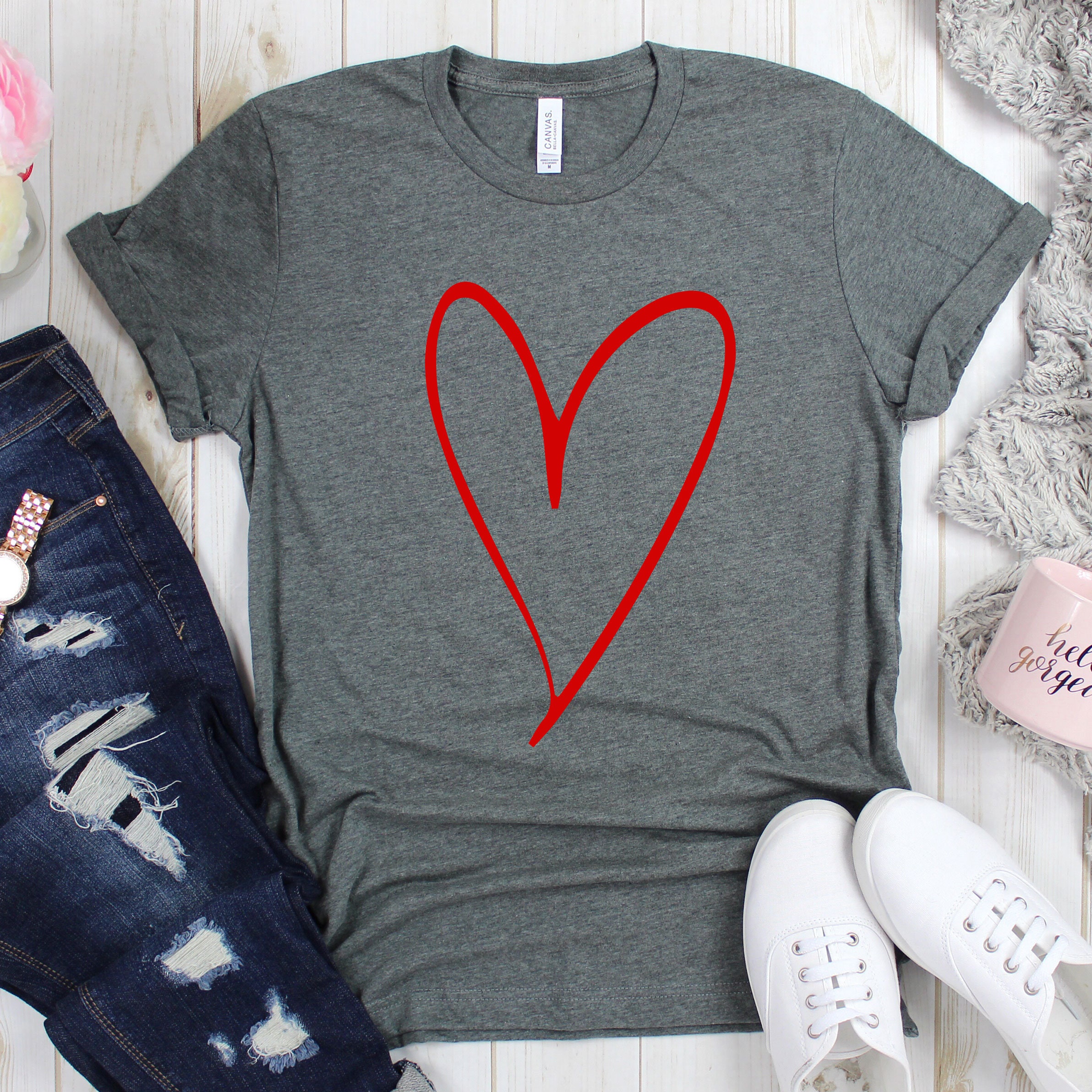 Heart T-shirt, Gift for Valentines Day, Valentines Day Shirt for Woman, Cute Valentines Day Shirt, Valentine Gift for Her, Heart Shirt Women