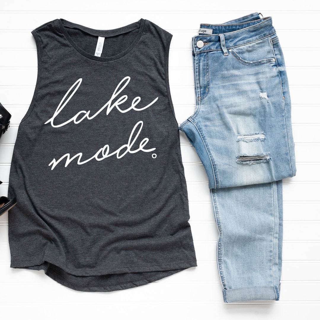Lake Life Tank Top For Women - Sleeveless Graphic Tee, Casual Beach Vacation Shirt, Size S Gray