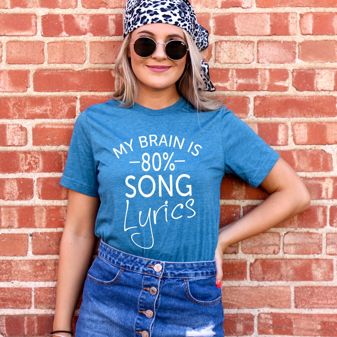 Music Band T Shirt My Brain is 80 Song Lyrics Graphic Tees for Women