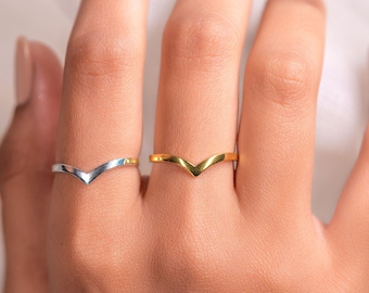 Gold Wishbone ring, 14k gold ring, Silver chevron ring, Gold Chevron ring, V stacking ring, Gift for her, simple gold ring, minimalist ring