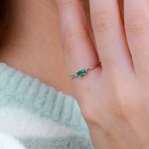 Green Onyx Silver Ring, May Birthstone Ring, Women Sterling Silver Ring, Dainty Baguette Ring, Minimalist, Green Gemstone Ring, Gift for her