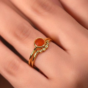 Carnelian Gold Ring, 18k Gold Vermeil, Rose cut Gemstone, Orange gemstone, Women Gift, Stackable Ring, Minimalist, Vintage Ring Gift for her