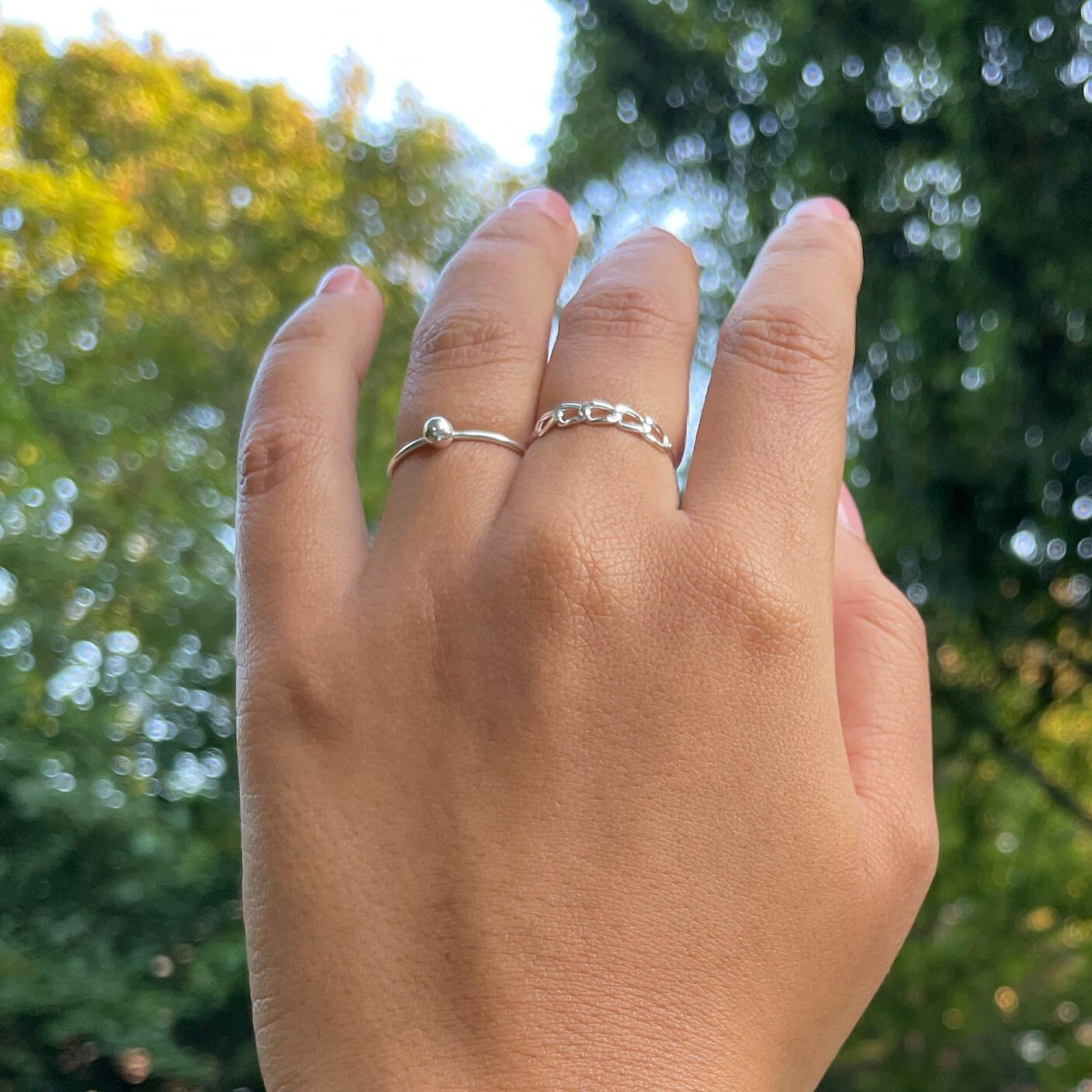 Sterling Silver Oval Chain Ring - Links Ring, Silver Links