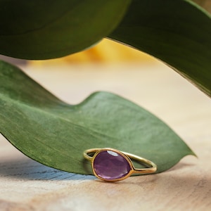 Rose Cut 18k Gold Vermeil Rings, Amethyst gold ring, Labradorite gold ring, Minimalist, gift for her, on sale rings, organic gemstone rings Amethyst