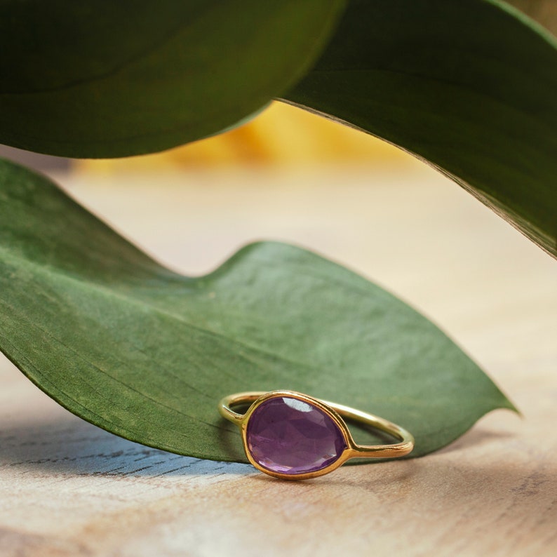 Rose Cut 18k Gold Vermeil Rings, Amethyst gold ring, Labradorite gold ring, Minimalist, gift for her, on sale rings, organic gemstone rings Amethyst